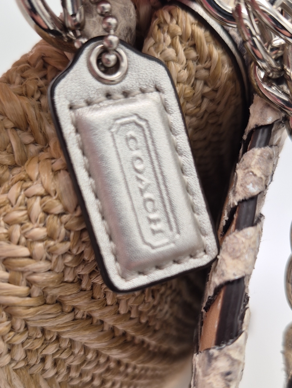 Coach Hampton Straw Clutch Wristlet Python Leather Trim Turnlock 47440 - Picture 7 of 12